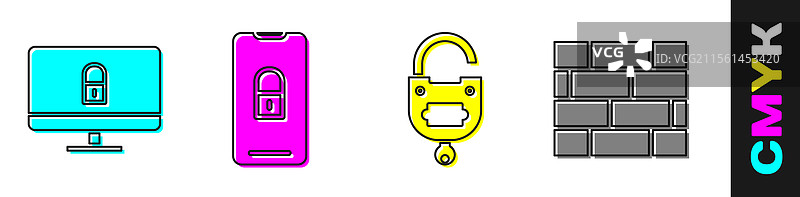 将锁定设置在关闭的电脑显示器和手机上图片素材