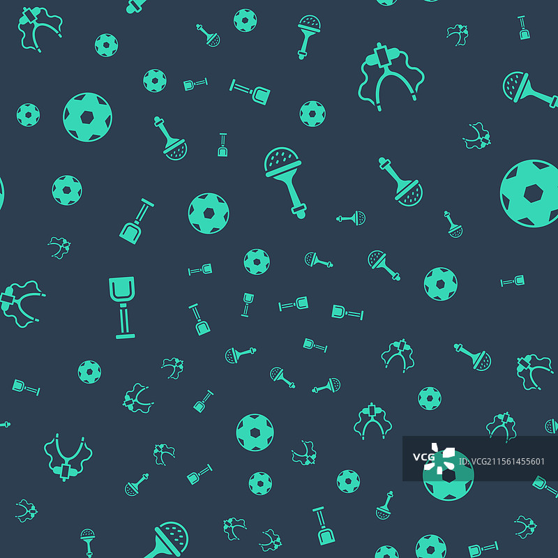 摇铃婴儿玩具、弹弓、铲子和足球图片素材