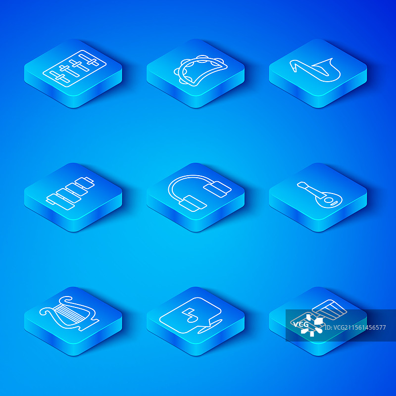 古老的竖琴耳机与音乐音符的音调图片素材