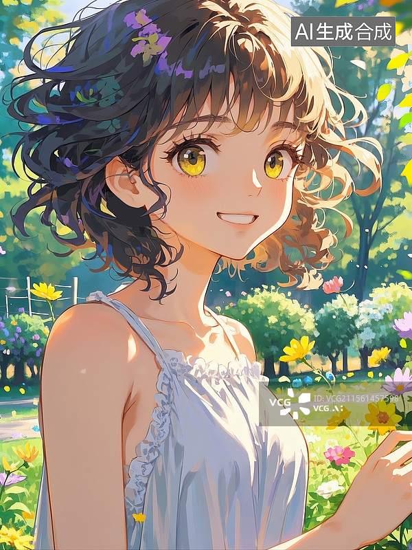 【AI数字艺术】短发美少女手绘插画图片素材