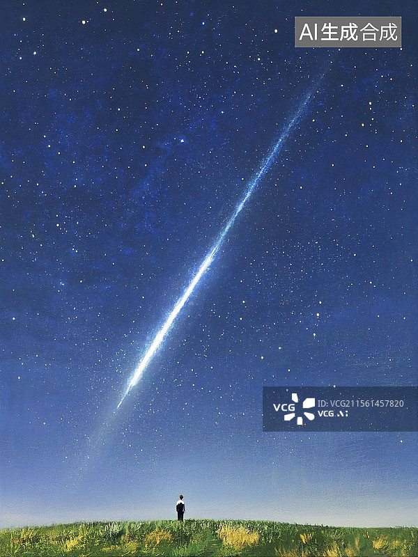 【AI数字艺术】星空下仰望星空手绘插画图片素材