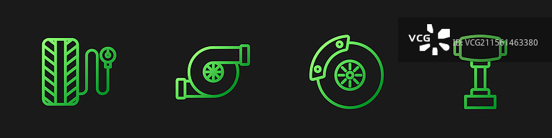 汽车刹车盘、卡钳和轮胎的组合图图片素材