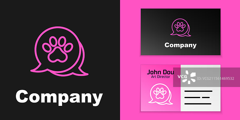 黑色背景上的粉色线条爪印图标图片素材