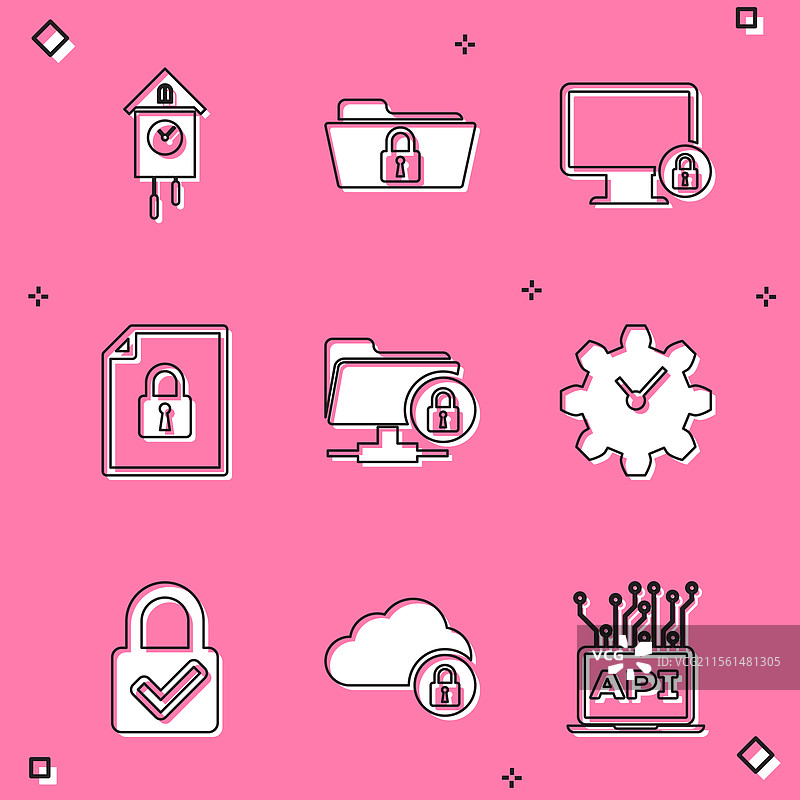 复古墙壁时钟文件夹并锁定图片素材