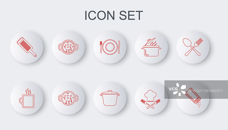 盐和胡椒调味瓶、咖啡杯、盘子、叉子排列整齐图片素材