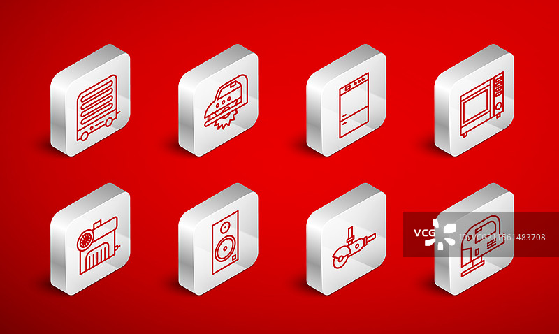 电锯、圆形冰箱的电线设置图片素材