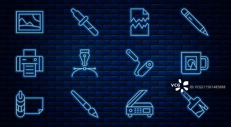 线条画刷、咖啡杯、撕裂的文件图片素材