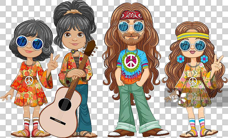 复古家庭穿着五彩斑斓的嬉皮服装图片素材