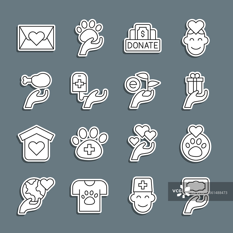 动物与慈善心的捐赠线条设置图片素材