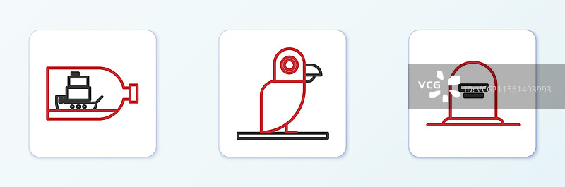 带有“安息”字样的墓碑和瓶中船的线条图图片素材