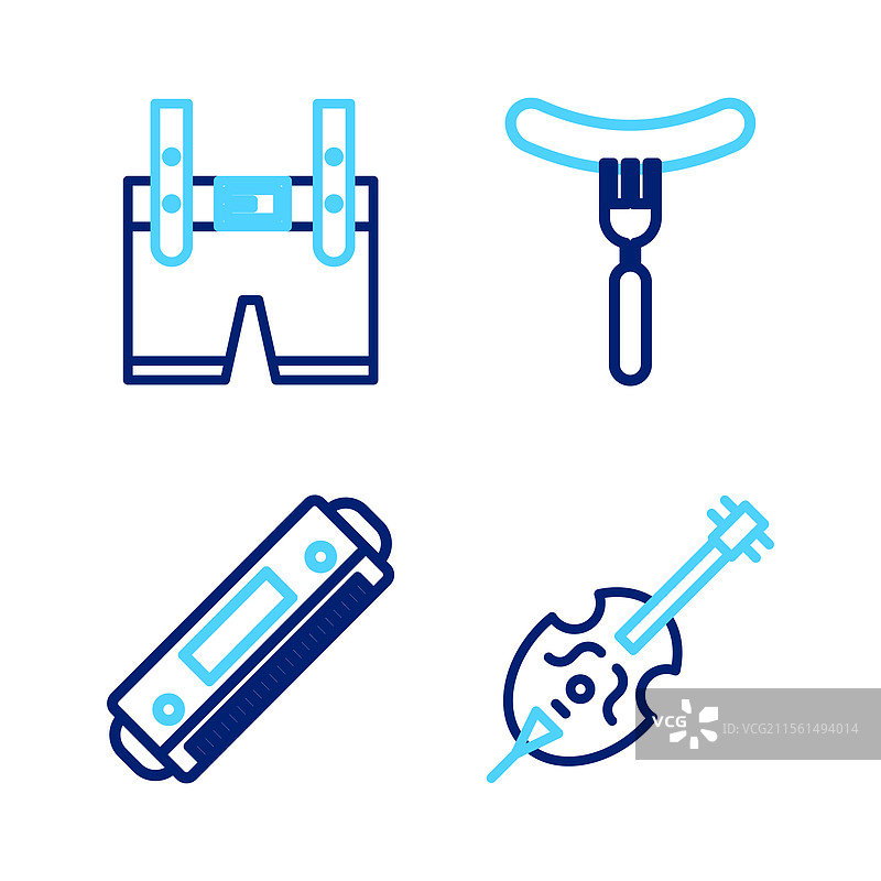 小提琴、口琴、香肠、叉子和线图片素材