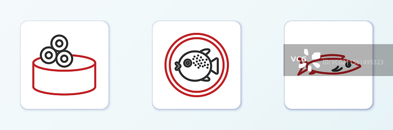 鱼罐头装有鱼子酱和河豚图片素材