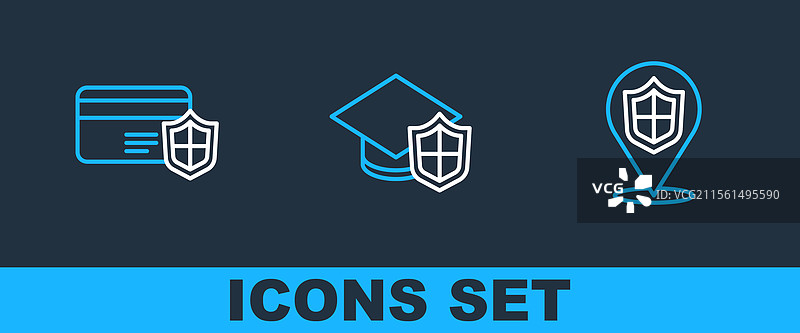 设置带有保护盾的信用卡线条位置图片素材