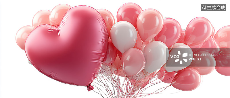 【AI数字艺术】心形和圆形气球的浪漫组合图片素材