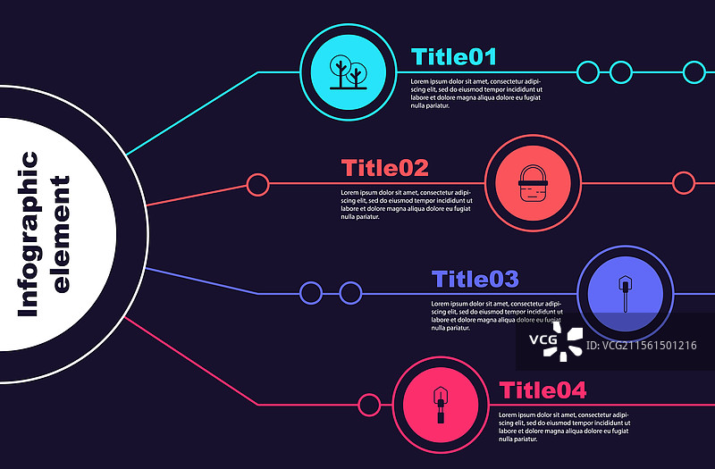 树、篮子、铲子和商业信息图表图片素材