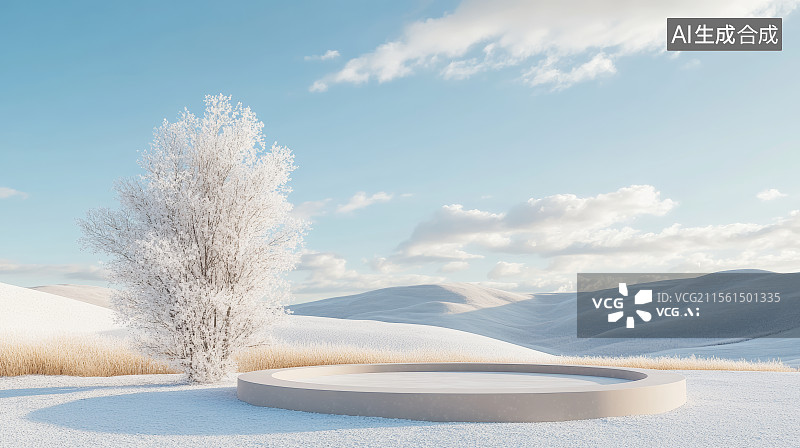【AI数字艺术】雪地电商背景，产品展台，雪地背景图片素材