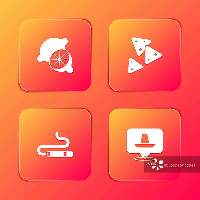 青柠墨西哥玉米片、雪茄和墨西哥草帽图标图片素材