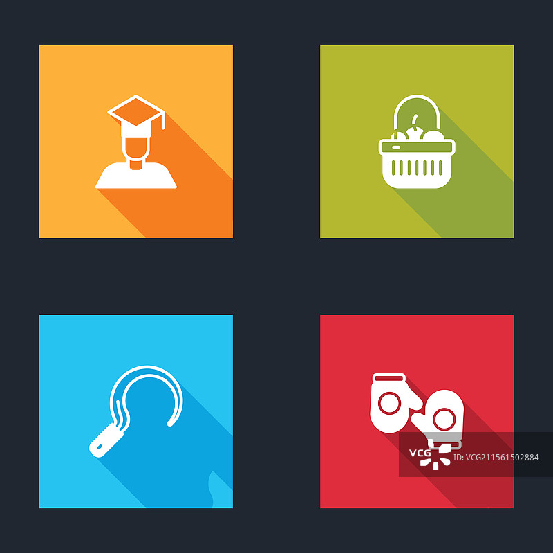 毕业生和毕业帽子装满食物的篮子图片素材