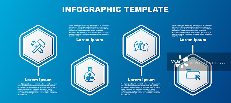 交叉线锤子和扳手与试管一起设置图片素材