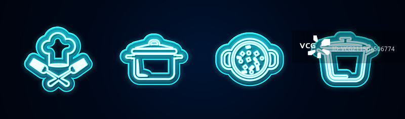 厨师帽、叉子和炖锅的组合图片素材