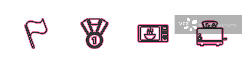 设置线条标志的微波炉奖牌和烤面包机图片素材