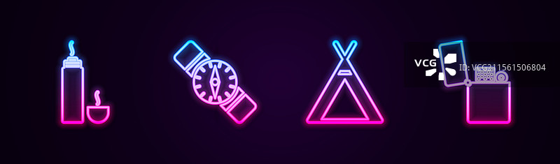 线形保温瓶、容器、指南针、旅游帐篷图片素材