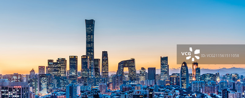 中国北京国贸CBD建筑群高视角夜景图片素材