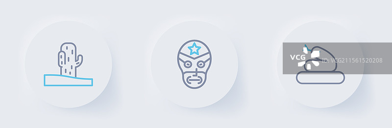 墨西哥摔跤手与仙人掌图标的线条设计图片素材