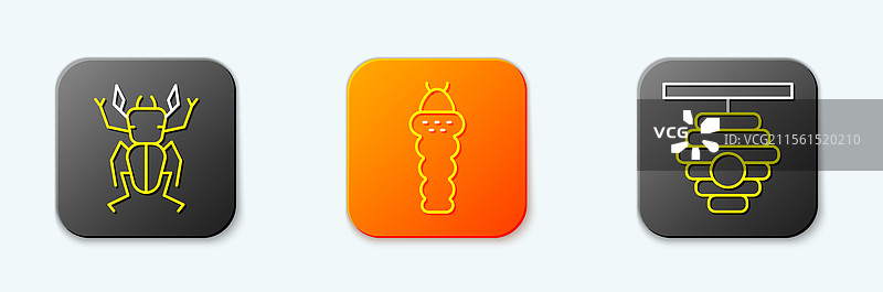 设置线虫甲虫鹿幼虫昆虫和蜂巢图片素材