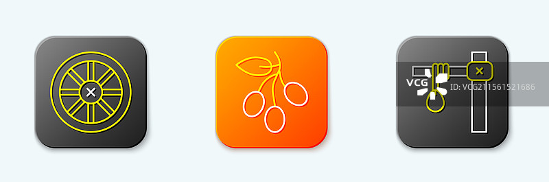 旧木轮、橄榄枝和线条设置图片素材