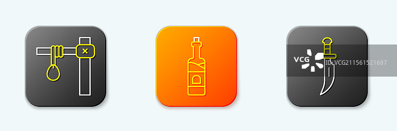 设置线条绞刑架、酒瓶和匕首图标图片素材