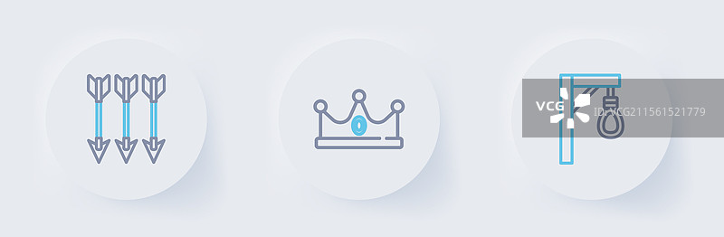 设置线条绞刑架、国王王冠和交叉箭头图片素材