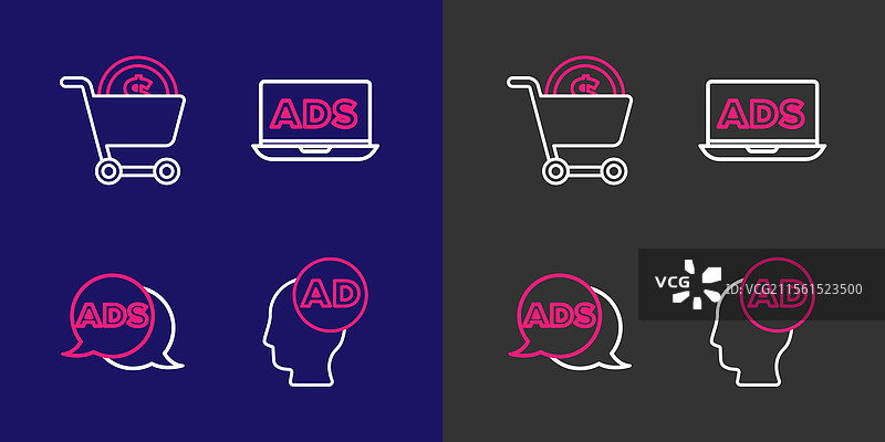 设置广告横幅、购物车和美元符号图片素材