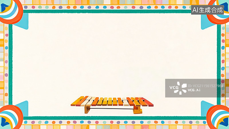 【AI数字艺术】2D卡通环绕-彩色边框中的木琴图片素材
