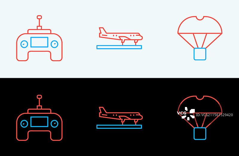 设置线框飞行在降落伞无人机遥控器上图片素材