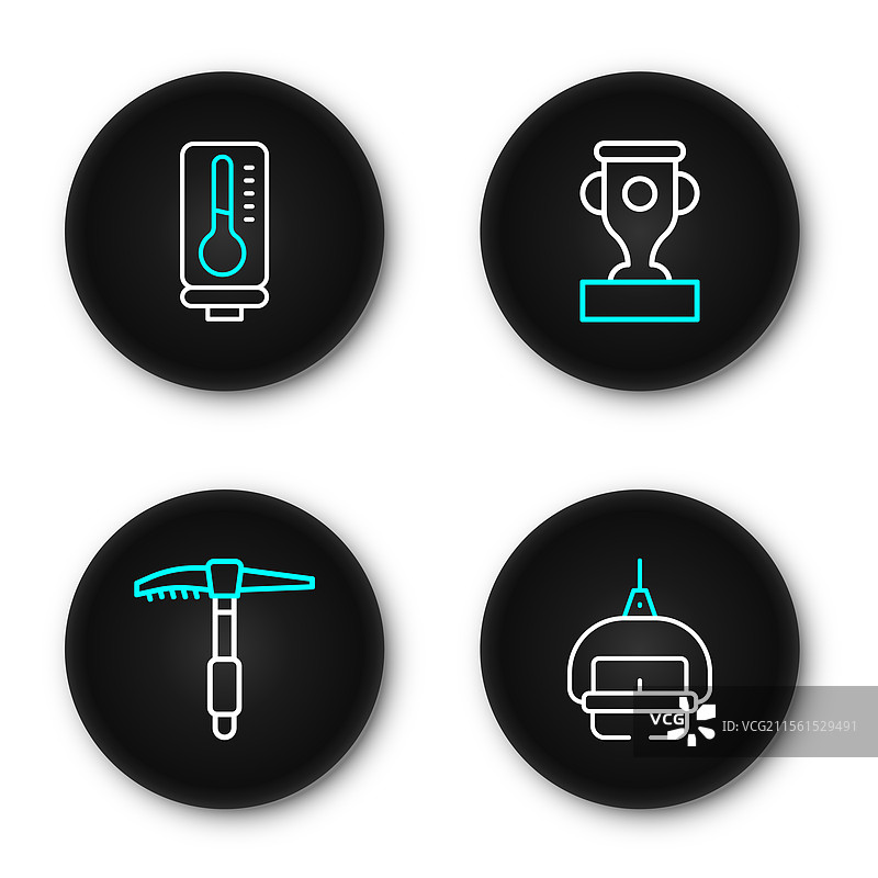 滑雪缆车、冰镐、奖杯和图片素材