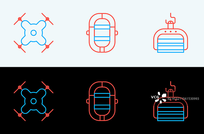滑雪缆车、无人机飞行和漂流船图片素材