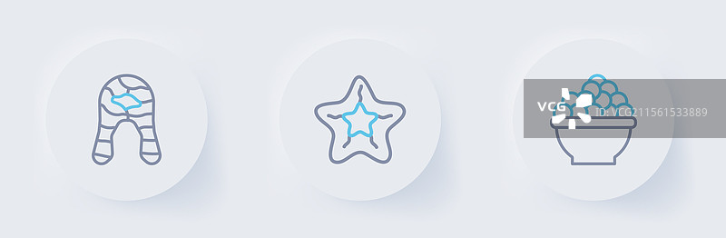线条鱼子酱海星和鱼排图标图片素材