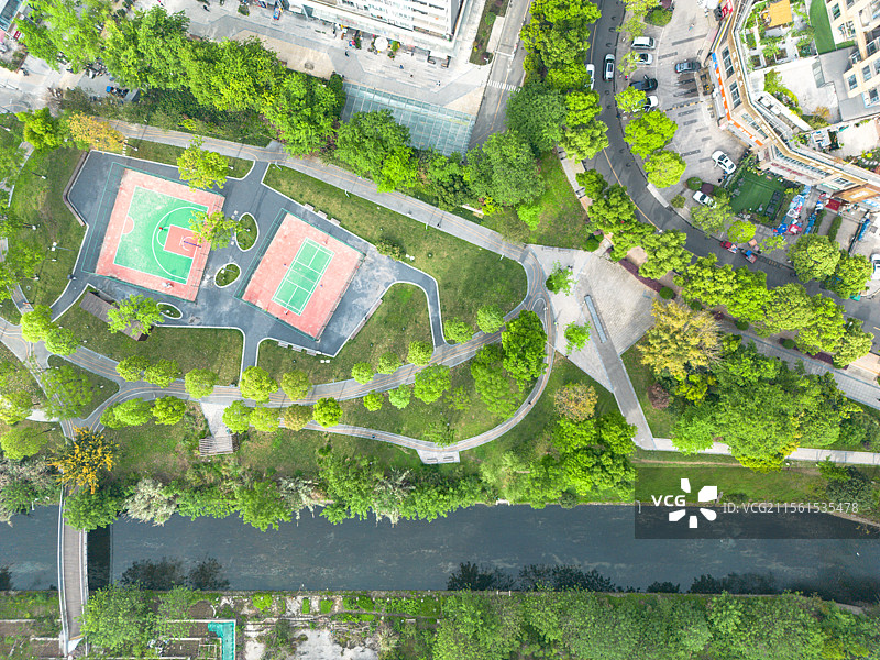 成都公园城市航拍视角下的城市公园图片素材