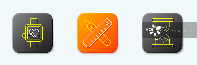 智能手表、交叉的尺子和铅笔图片素材