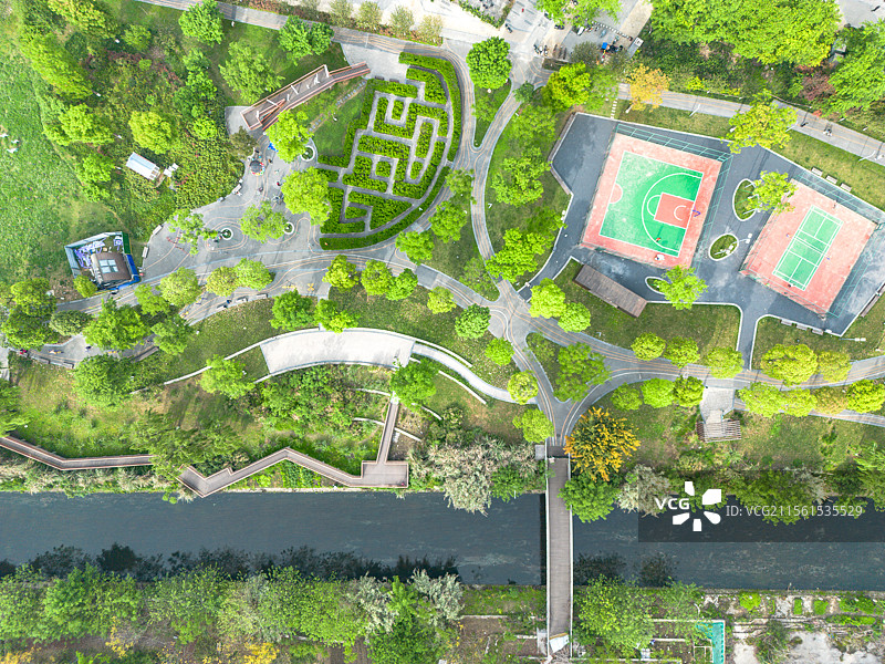 成都公园城市航拍视角下的城市公园图片素材