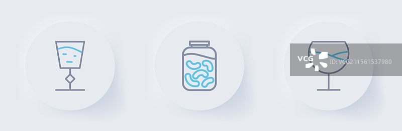 一组酒杯、腌黄瓜罐和图标图片素材