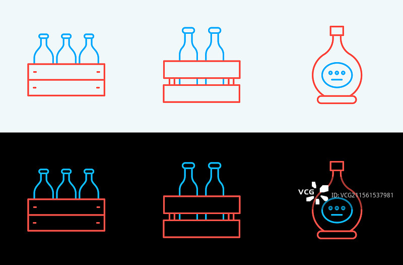 一组干邑或白兰地酒瓶和葡萄酒瓶图片素材