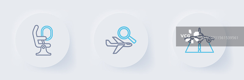 设置线条、平面、飞机搜索和座位图标图片素材