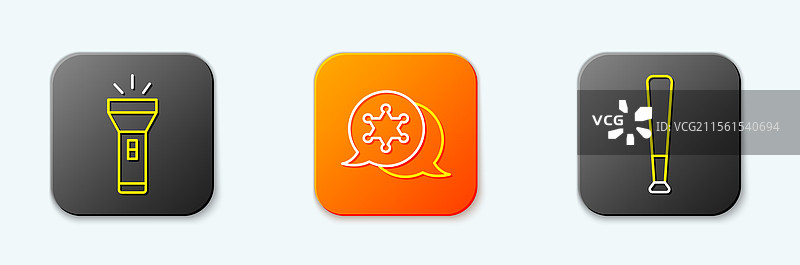 设置线性手电筒六角星警长和棒球图片素材