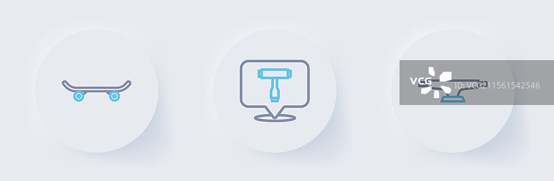 滑板轮子工具和图标设置线条图片素材