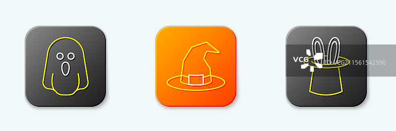 设置线条幽灵女巫帽、魔术师和兔子图片素材