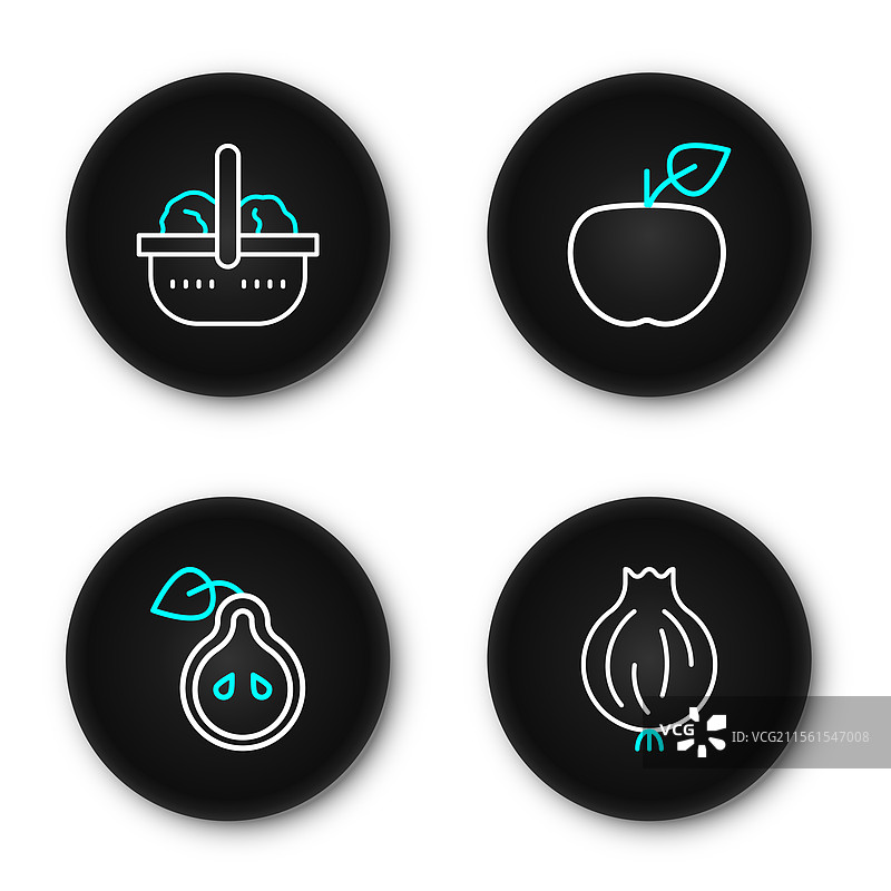 大蒜、梨、苹果、篮子和食物的排列图片素材