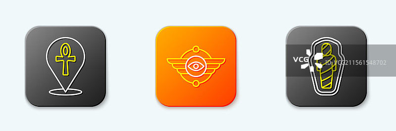 交叉线与埃及象形文字的安卡和有翼太阳符号图片素材