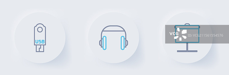 设置线性投影幕布、耳机和USB接口图片素材